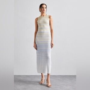 New! Miss Rosier Sleeveless Gradient Knit Maxi Dress in Ivory and Pale Blue